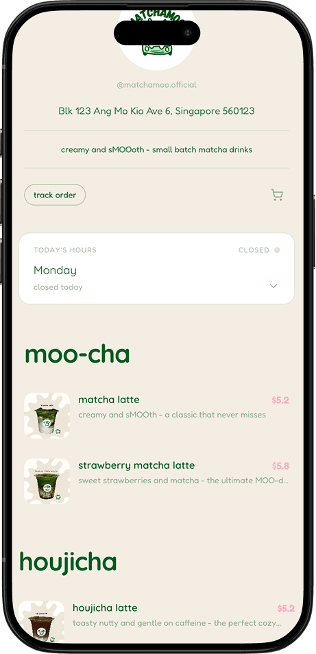 A home cafe storefront on tabaous.com, on a phone